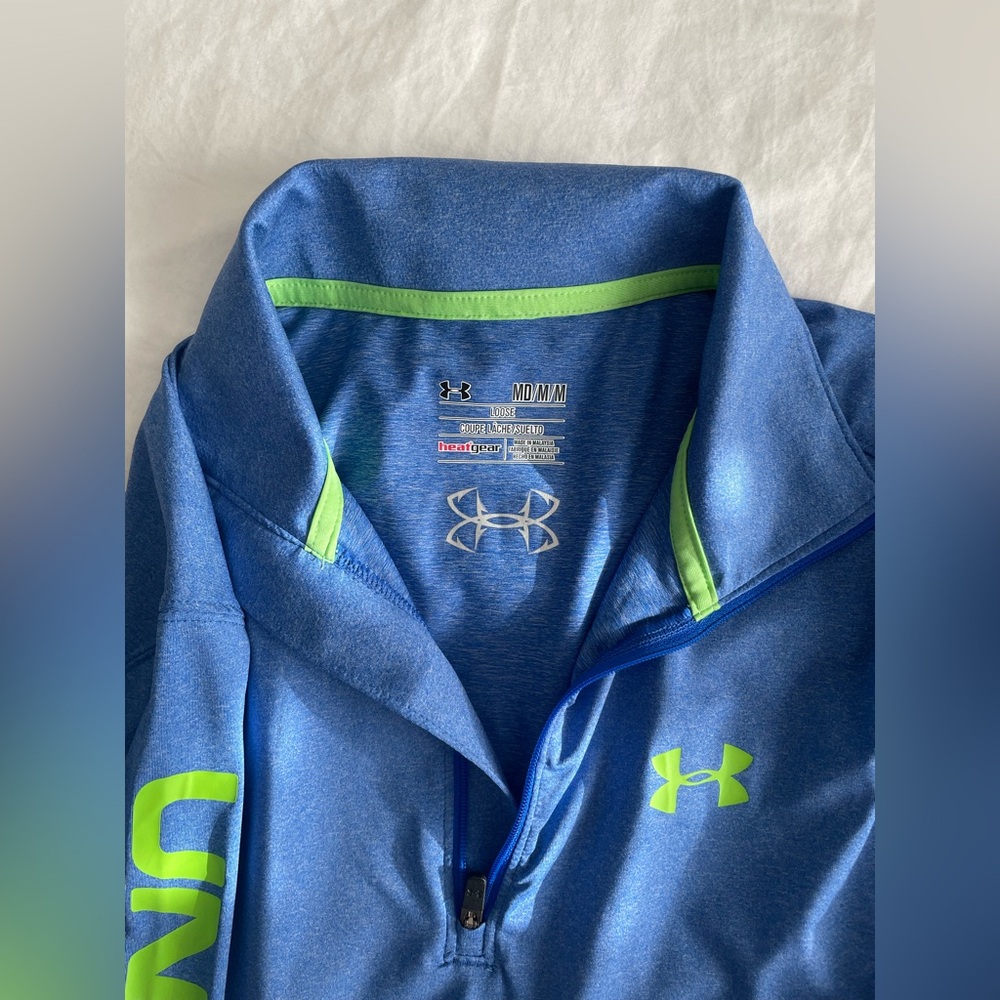 Under Armour Blue and Neon Green Dri-Fit Pull Over - Picture 3 of 5